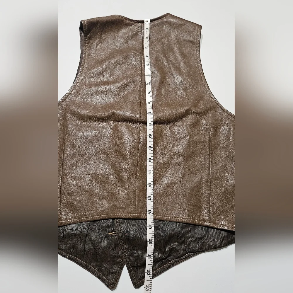 Vintage-Inspired Brown Leather Vest with Button Front